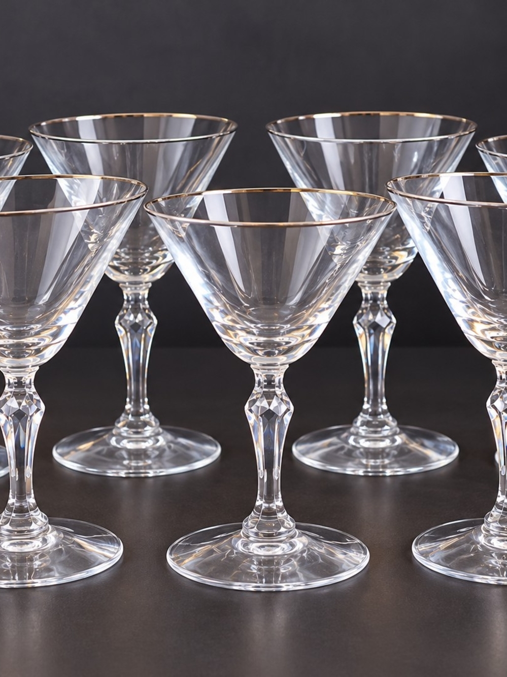 Vintage Fostoria Platinum Trim Wine Champagne Goblets Set of 7 Crystal Stemware